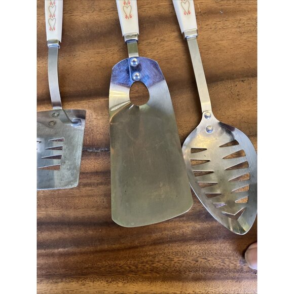 Vintage ANDROCK White Hearts Handle Serving Utensils Set - Picture 8 of 16